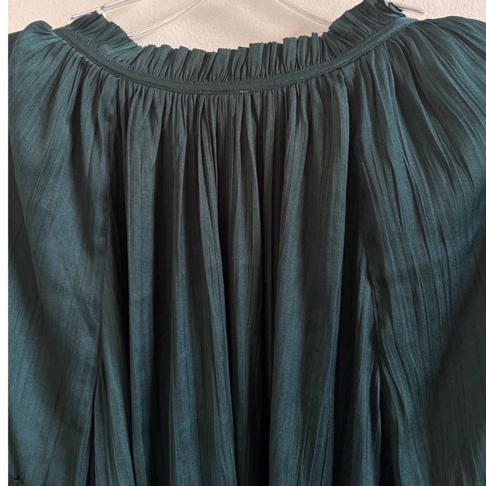 Roan + Ryan Dark Green Plissé Peasant Blouse Romantic Boho Fairy Core Top M - Picture 6 of 6
